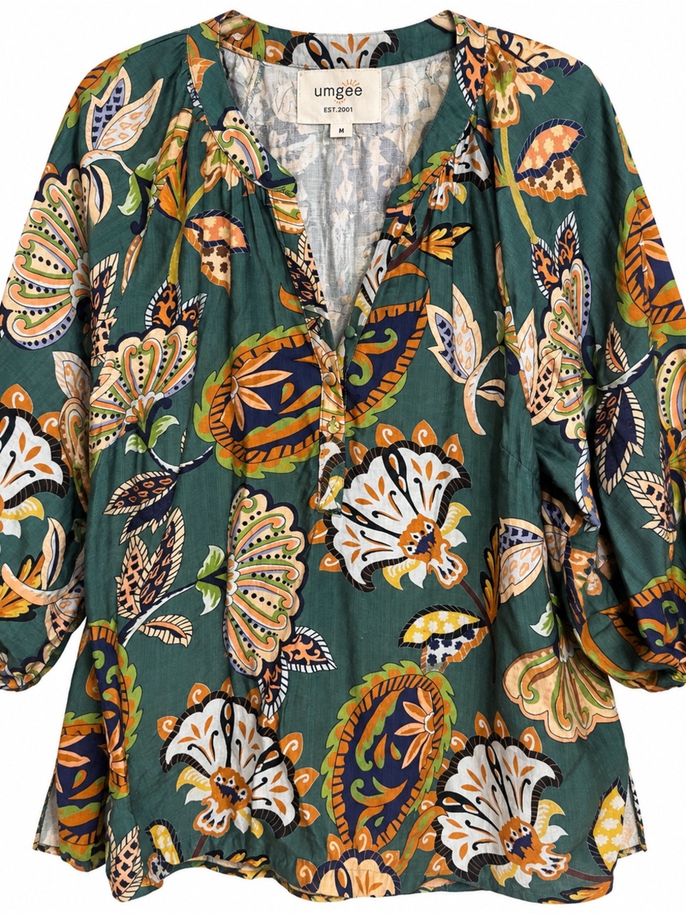 Umgee Green Multicolor Floral Paisley V-Neck Tunic #149